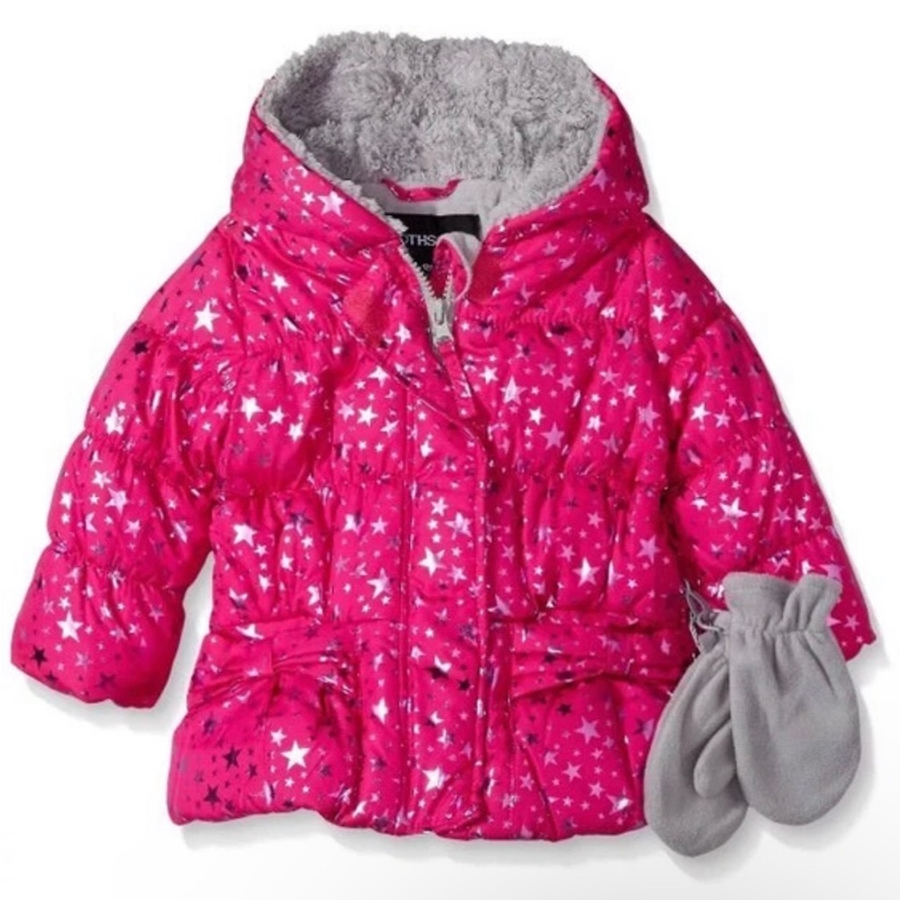 ROTHSCHILD GIRLS PUFFER JACKET WITH MITTENS SIZE 12 MONTHS